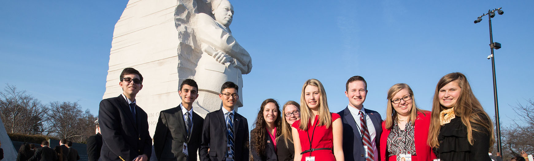 Senate Youth delegates in front of the Martin Luther King, Jr. Memorial, Washington, DC