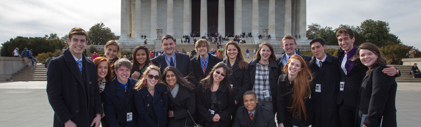 Senate Youth delegates in front of the Lincoln Memorial, Washington, DC