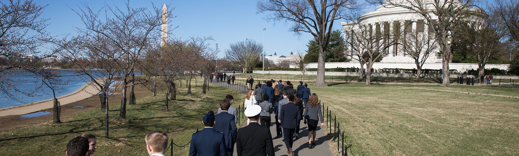 Senate Youth delegates walk toward the Jefferson Memorial, Washington, DC