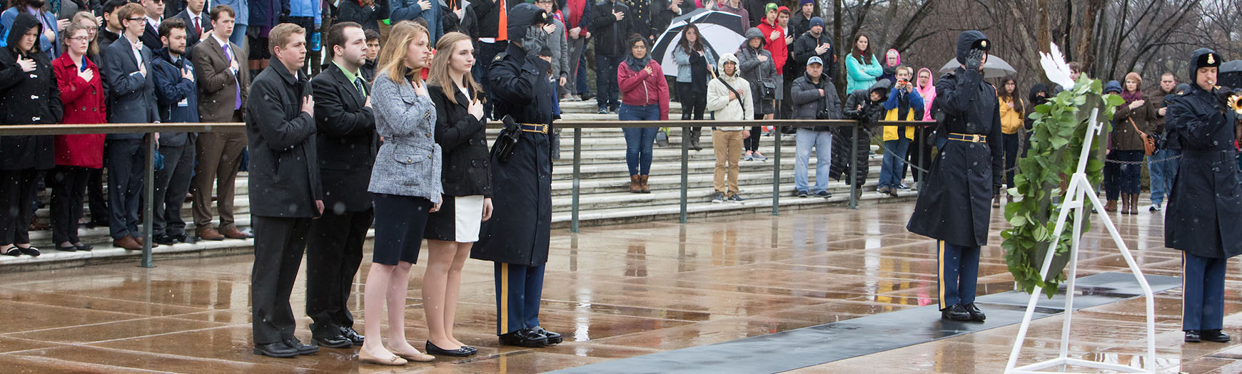 Senate Youth delegates lay a wreath at the Tomb of the Unknown Soldier, Arlington National Cemetery, Virginia