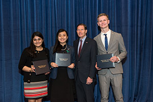 Senator Richard Blumenthal with Ananya Kachru, Annie Wang and Mark Keller (DODEA)